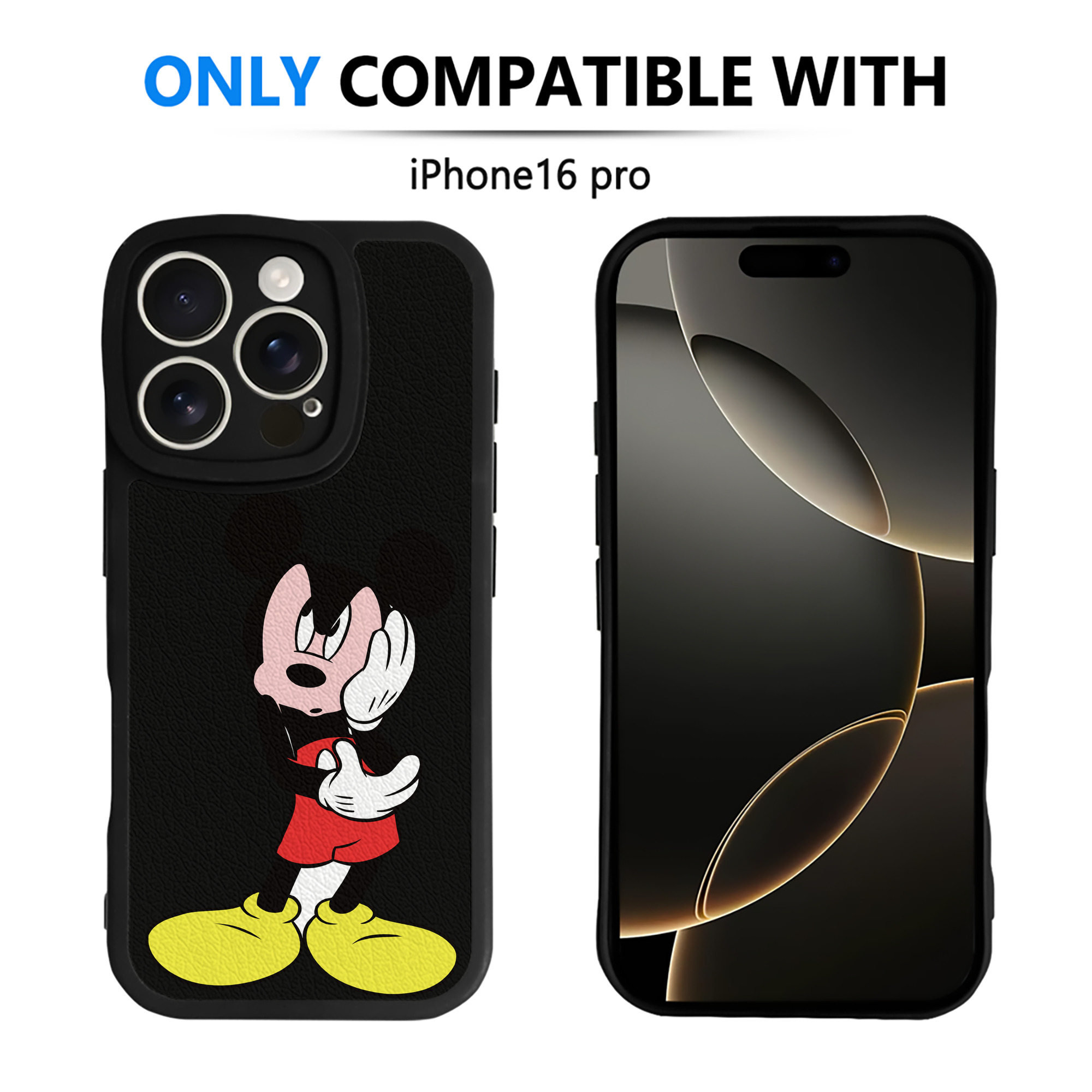 （画像用） ミッキーマウス Mickey Mouse 【iPhone 16シリーズ対応】シリコンスマホケース（レザー調） 材質：シリコン